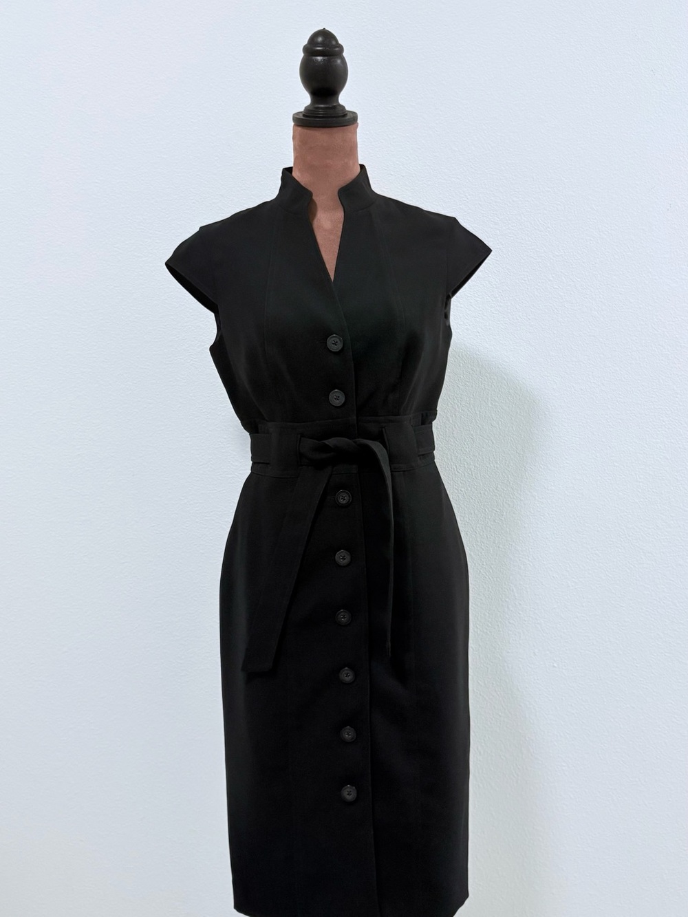 Calvin Klein Black Button-Front Belted Midi Dress
